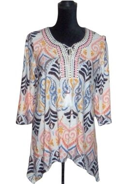 Mechant BOHO Multi Color Shark Bite Blouse Top, Women’s Small NEW
